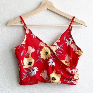 Divided Red Floral Crop Top